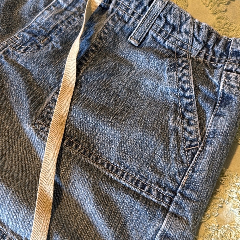 Vintage Distressed Hydraulic Denim Blue Jean Shorts Button Pockets (L4) - Picture 2 of 6